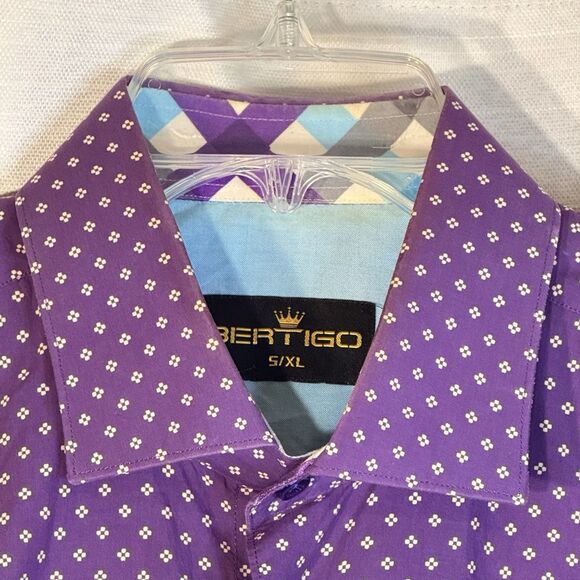 Bertigo Men's Shirt Long Sleeve Cotton purple & white size 5/ XL contrast print - Picture 3 of 10